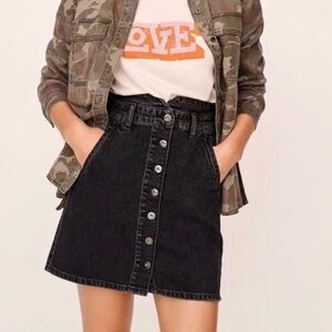 Pilcro and the Letterpress Skirt Womens 2 Black Denim Button Front Mini NWT
